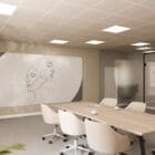 The Chameleon Combi Curve is a unique whiteboard combination with a distinctive design. Its rounded outer corners create a visual blend of functions: writing, pinning, and acoustic enhancement.