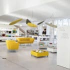 Delta Ceiling Absorber in action in a large, brightly lit office space