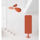 Delta Ceiling Absorber in red at the top of a flight of stairs