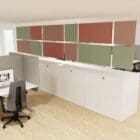 Dezibel Dividers grouped on the wall on display in an office setting