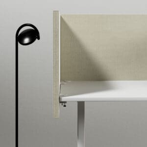 Optima Table front view in an office with a lamp
