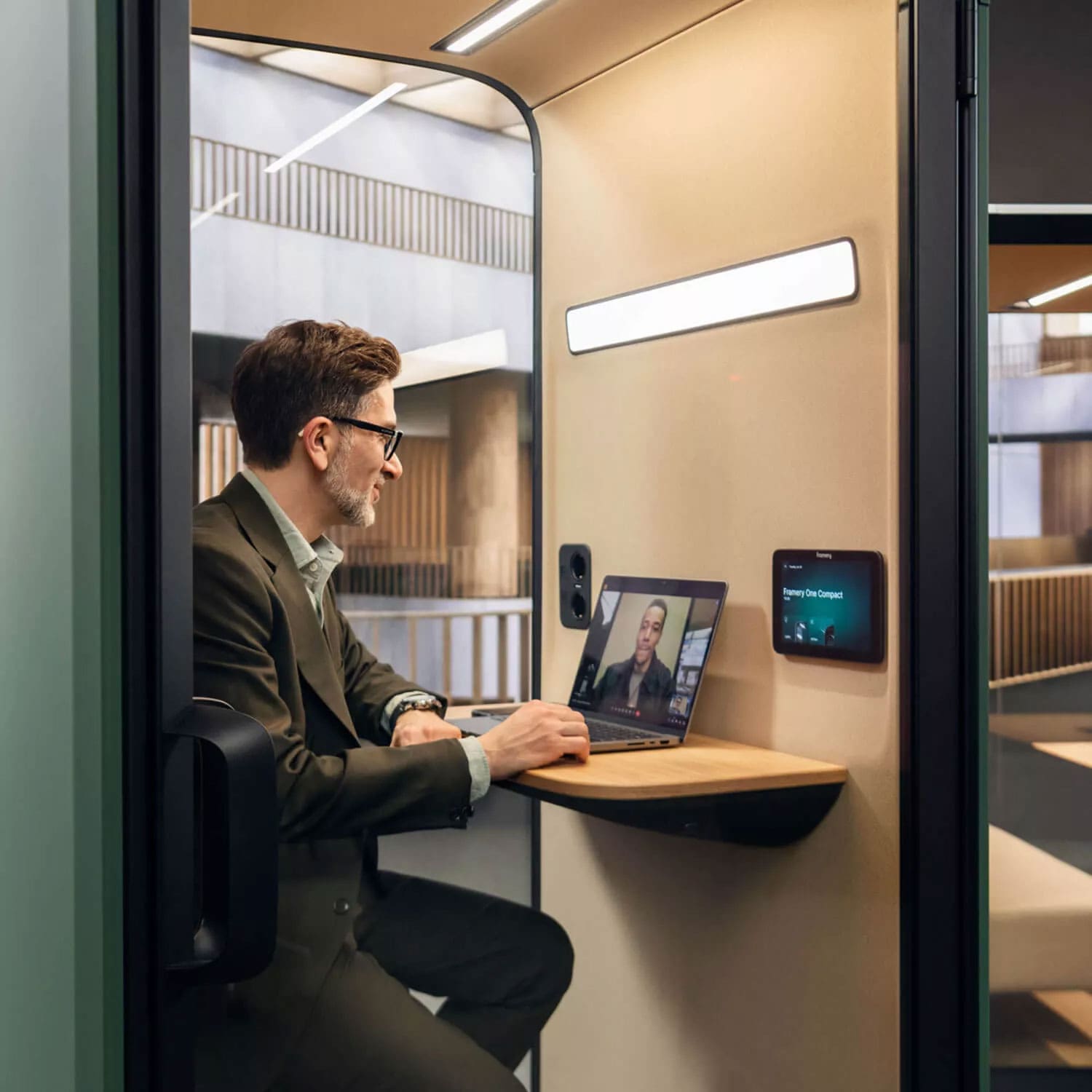6704a26bf46c7fd885276bf1 6704a0175710143ed4f65a0e framery one compact office phone booth video call