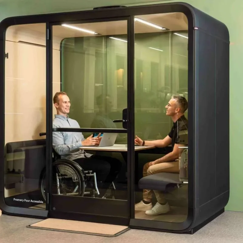 Framery Four Accessible with people inside having a meeting