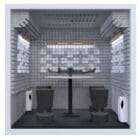 Wide shot of the interior of the Studiobricks Podcast Round