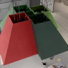 Pyramid Enclave Acoustic Lighting in red and greens